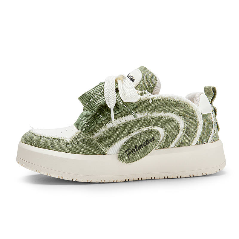 NAKAJ Slip Resistant Abrasion Resistant Low top Skateboard Shoes Unisex Beige Green