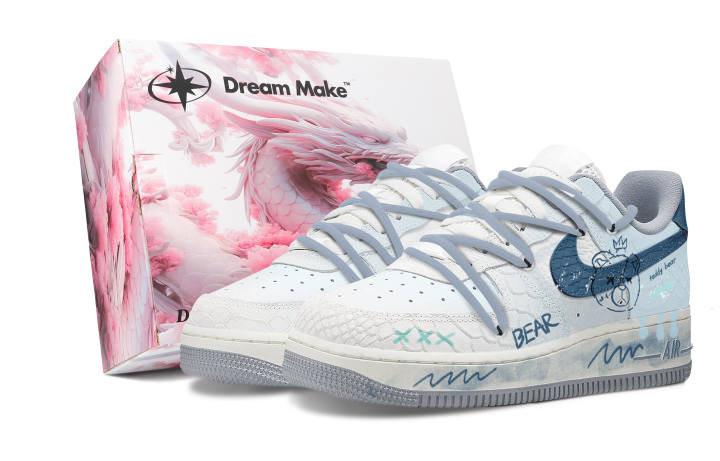 Nike Nike Air Force 1 Slip Resistant Cushioning Abrasion Resistant Low top Skateboard Shoes Women's Sky Blue