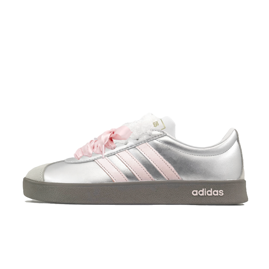 Adidas Adidas VL COURT 2.0 Slip Resistant Abrasion Resistant Low top Skateboard Shoes Women's Silver Pink