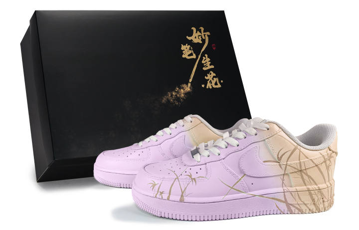 Nike Nike Air Force 1 Wondrous Brush Blossoms, Misty Blue Veil Low top Skateboard Shoes Unisex Purple Orange