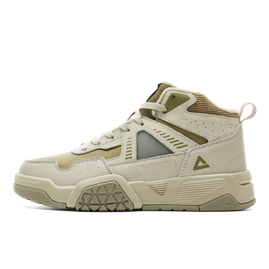 PEAK Fleece Lined Comfortable Casual Thermal Slip Resistant High top Skateboard Shoes Women's Beige