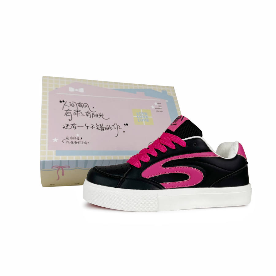 BKAE Slip Resistant, Abrasion Resistant, Lightweight Low top Skateboard Shoes Unisex Black Rose Red Box