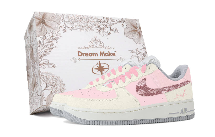 Nike Nike Air Force 1 Lianhua White Box Anti-Slip Wear-Resistant Low-Top Skateboard Shoes Women's Pink Yellow