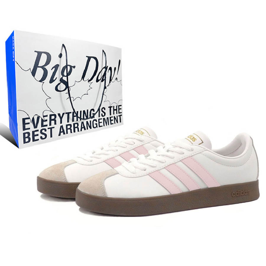 Adidas Adidas VL COURT 2.0 Slip Resistant Slip Resistant Low top Skateboard Shoes Unisex Pink White