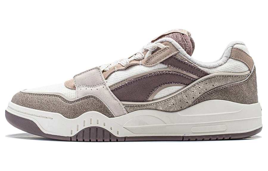 Li-Ning Li Ning Moon White Slip Resistant Abrasion Resistant Low top Skateboard Shoes Men's Brown White