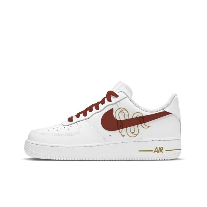 Nike Nike Air Force 1 Abrasion Resistant Low top Skateboard Shoes Unisex White Gold Red