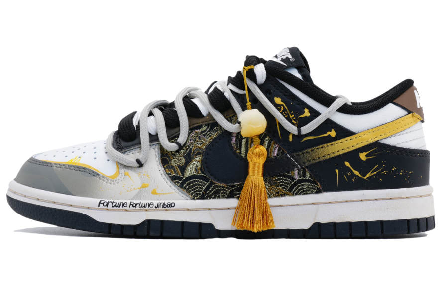 Nike Nike Dunk Golden Ink Jade Footprint Innovation Abrasion Resistant Balance Low top Skateboard Shoes Unisex Black Gold