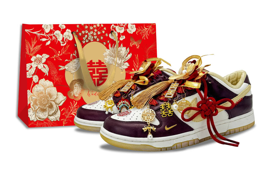 Nike Nike Dunk Golden Joyful Red Knot Abrasion Resistant Low top Skateboard Shoes Unisex Beige Gold