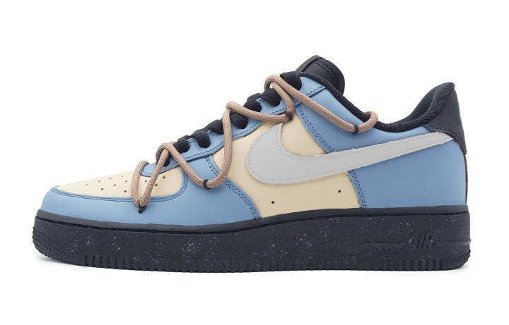 Nike Nike Air Force 1 Coverage Abrasion Resistant Low top Skateboard Shoes Unisex Yellow Blue Gray