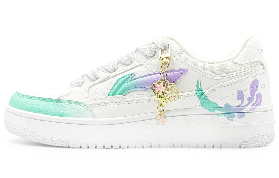 Li-Ning Li Ning Tianji Slip Resistant, Abrasion Resistant, Height Increasing Low top Skateboard Shoes Women's White Cyan Purple