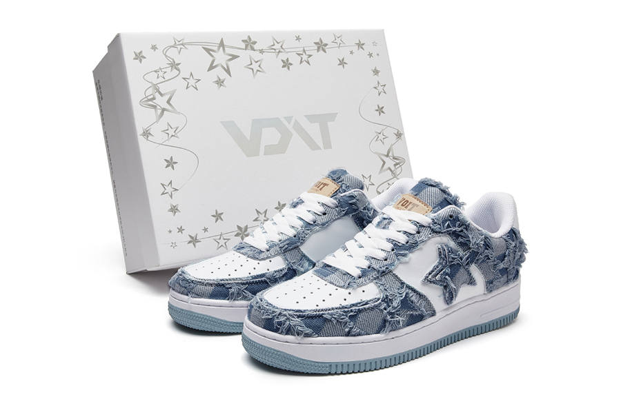VOIT Slip Resistant, Abrasion Resistant, Height Increasing Low top Skateboard Shoes Unisex Dark Blue White