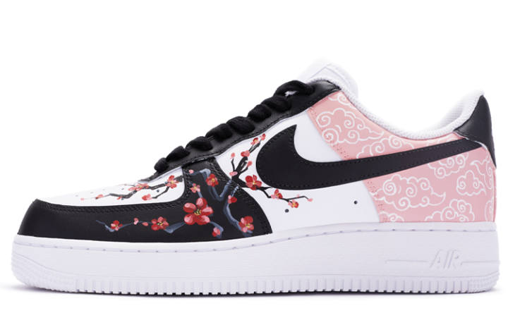 Nike Nike Air Force 1 07 Leather Slip Resistant Abrasion Resistant Low top Skateboard Shoes Men's White Black Blue Pink