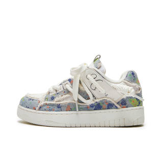 MQMS Skateboard Shoes Unisex Low Top White/Pink/Olive Green