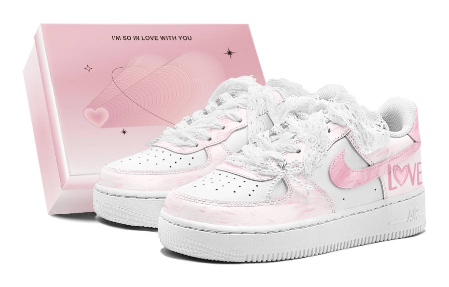 Nike Nike Air Force 1 Air Force 1, Couple's, Romantic Favor, Light Pink Love, Elegance Elegant, Ribbon Shoelace Low top