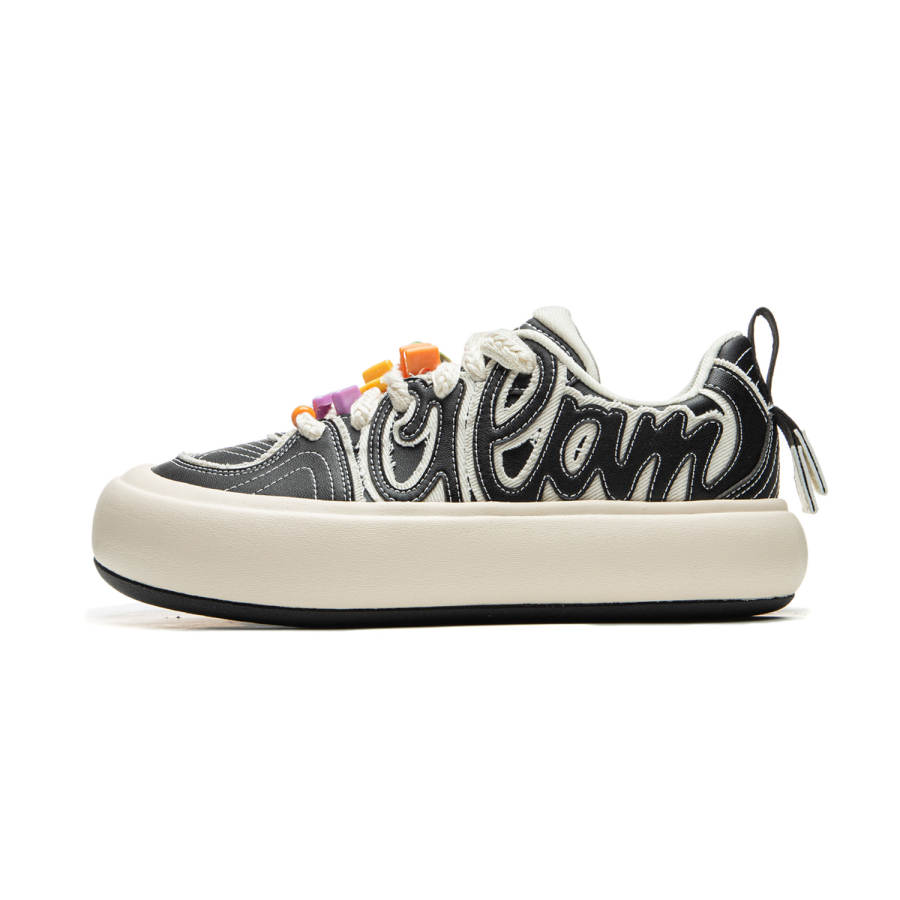 Li-Ning Li Ning Cream Puff Platform Abrasion Resistant Slip Resistant Cushioning Low top Skateboard Shoes Women's Black Beige