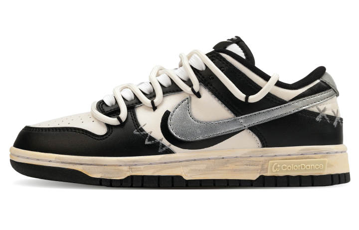 Nike Nike Dunk Leather Abrasion Resistant Low top Skateboard Shoes Unisex Black White Silver