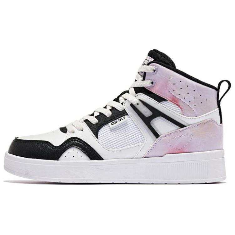 QIAODAN Anti-Slip Wear-Resistant High-Top Skateboard Shoes Women's White Black Pink
