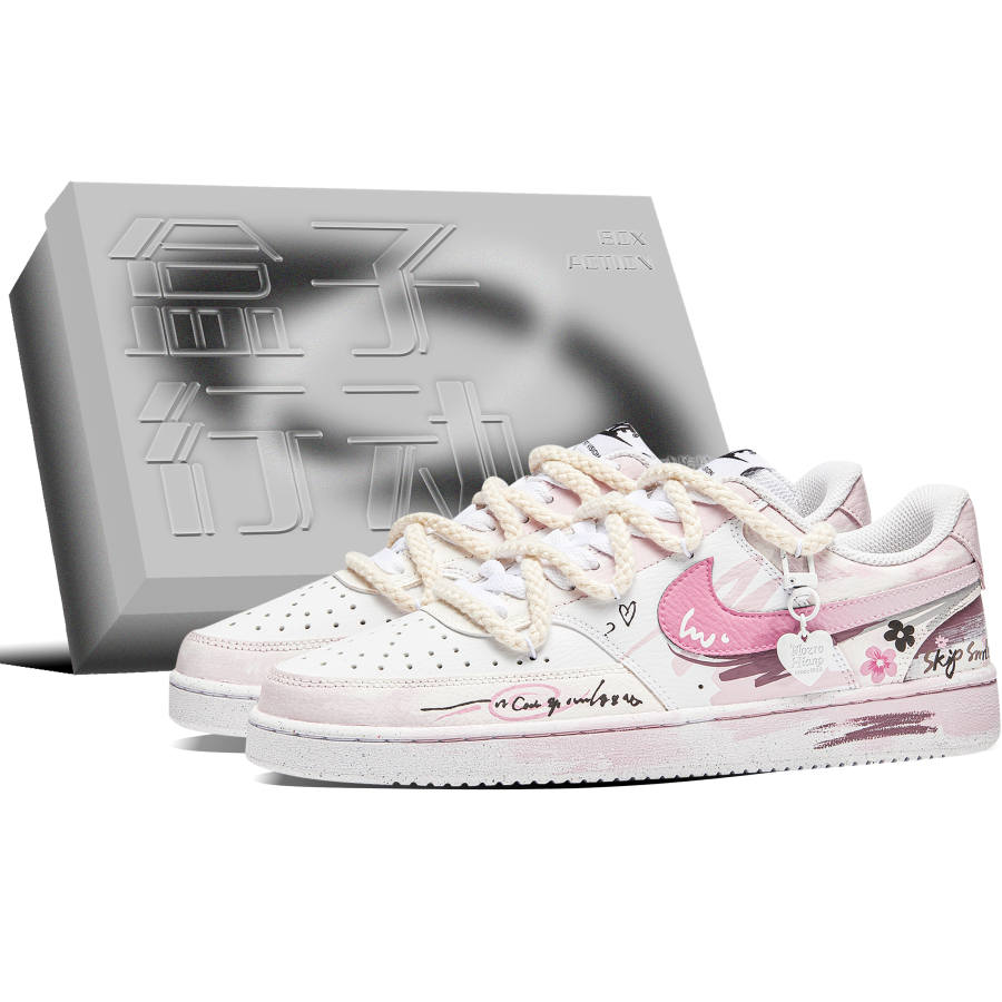 Nike Nike Court Vision 1 LOW Island Rose, Special Shoe Box, Hand Drawn, Distressed, Graffiti Abrasion Resistant