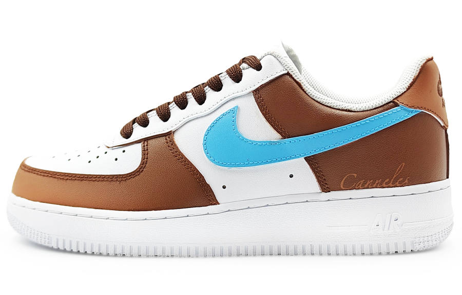 Nike Nike Air Force 1 07 Abrasion Resistant Low top Skateboard Shoes Men's Brown Blue