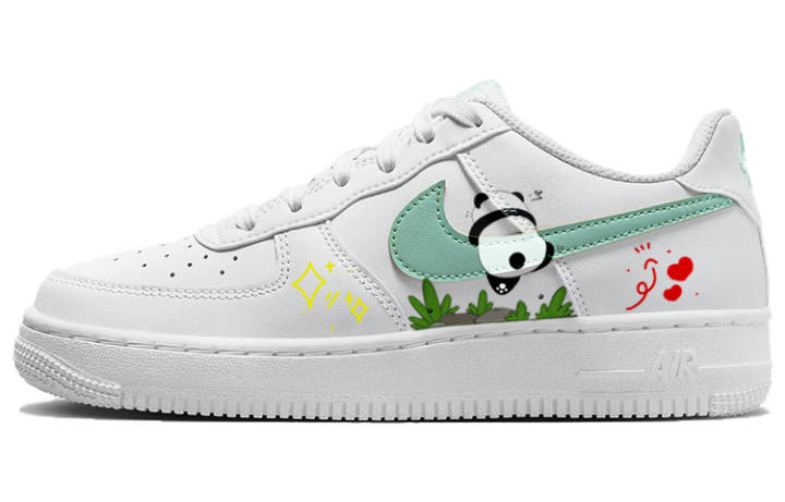 Nike Nike Air Force 1 Low Love Panda, Grass Stone Panda Slip Resistant Abrasion Resistant Low top Skateboard Shoes GS