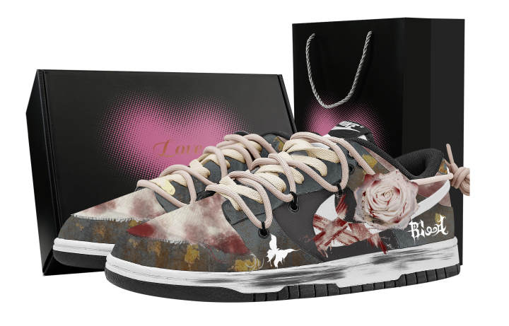 Nike Nike Dunk Blood Red Rose Heart Box Abrasion Resistant Low top Skateboard Shoes Unisex Gray