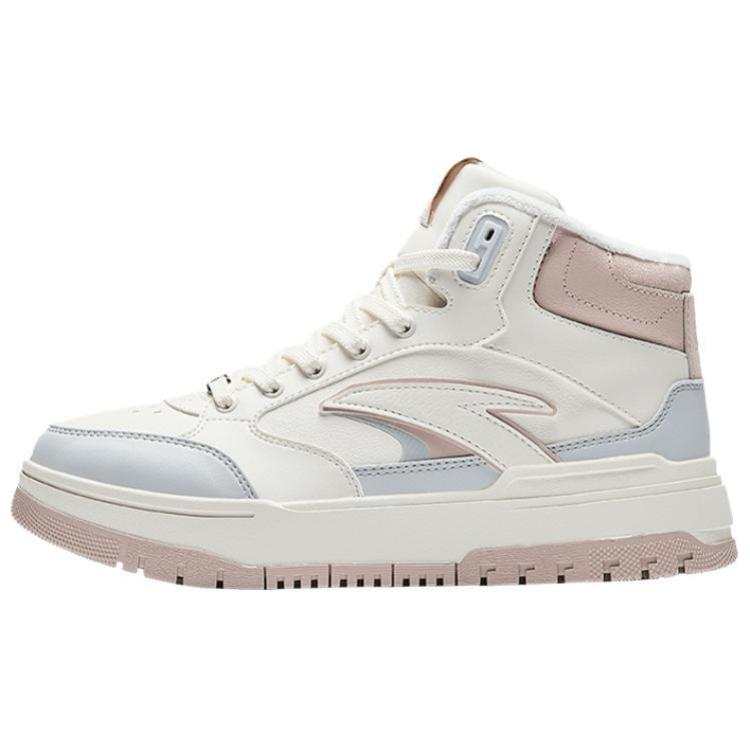 Anta 982 Fleece Lined Comfortable Thermal Slip Resistant High top Skateboard Shoes Women's White Pink Blue