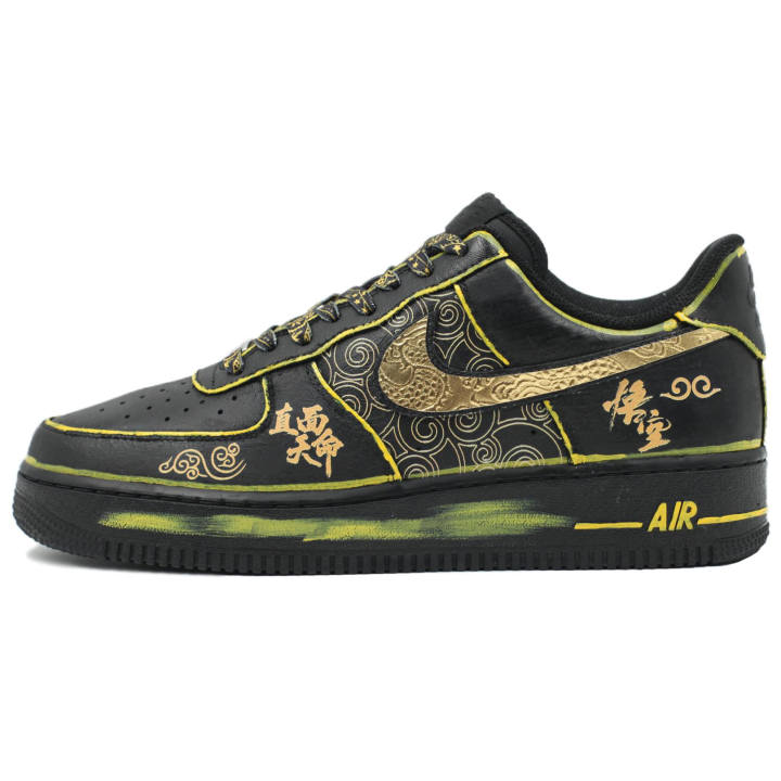 Nike Nike Air Force 1 Black Warrior Slip Resistant Abrasion Resistant Low top Skateboard Shoes Unisex Black Gold