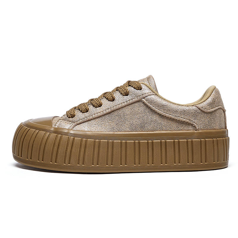 FEIYUE Athleisure, Platform Height-Increasing Slip-Resistant Abrasion-Resistant Low-top Skateboard Shoes Women's Gold