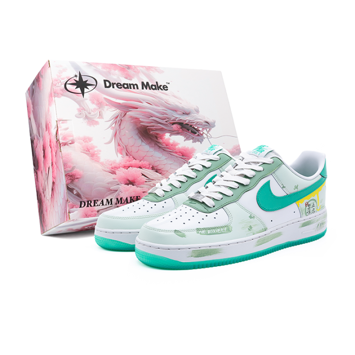 Nike Nike Air Force 1 Low top Skateboard Shoes Men's White Green Cyan