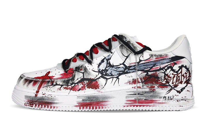Nike Nike Air Force 1 Thorn Tide Abrasion Resistant Low top Skateboard Shoes Unisex Black Red White