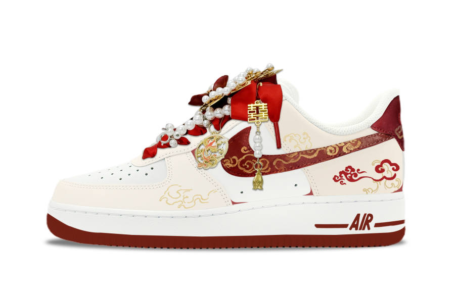Nike Nike Air Force 1 Eternal Vows Abrasion Resistant Low top Skateboard Shoes Unisex Red Beige