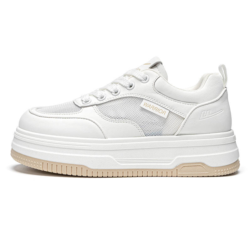 Warrior Lightweight Breathable Height Increasing Low top Skateboard Shoes Women's White Khaki