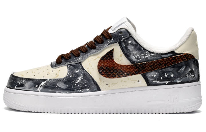 Nike Nike Air Force 1 CUS ID Ink Splatter Low top Skateboard Shoes Men's Yellow Black