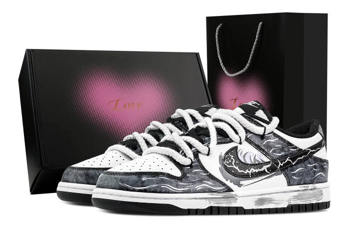 Nike Nike Dunk Sail Into The Clouds, Heart Box Abrasion Resistant Low top Skateboard Shoes Unisex Black White