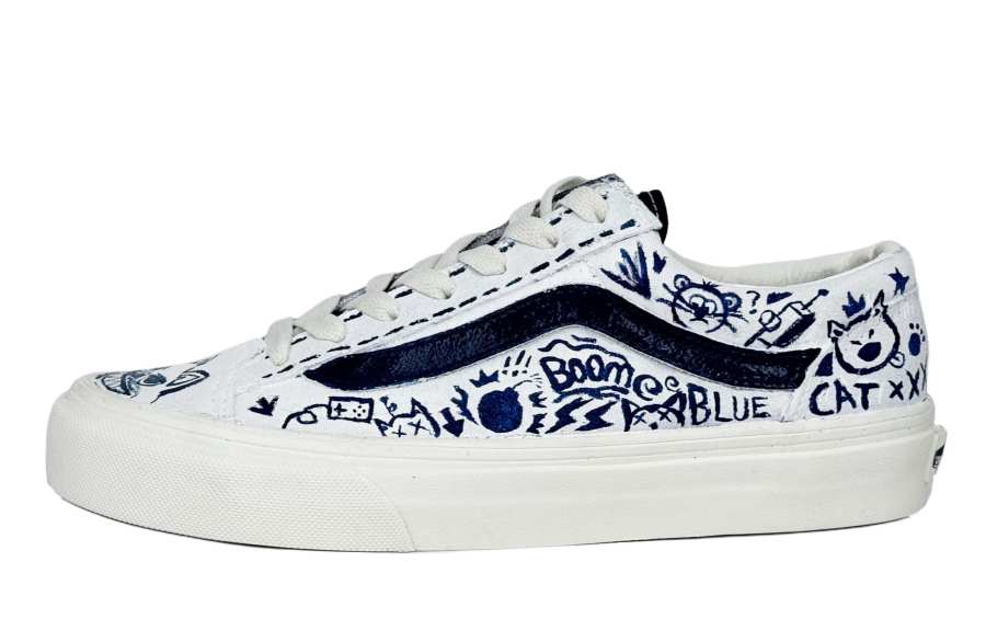Vans Style 36 Non slip Lightweight Low top Skateboard Shoes Unisex White Blue