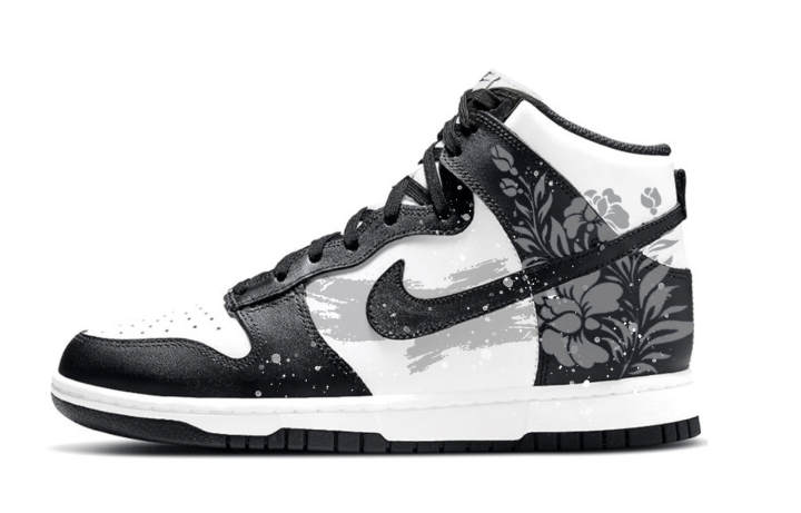 Nike Nike Dunk Peony Silhouette Slip Resistant Abrasion Resistant High top Skateboard Shoes Men's Black White Gray