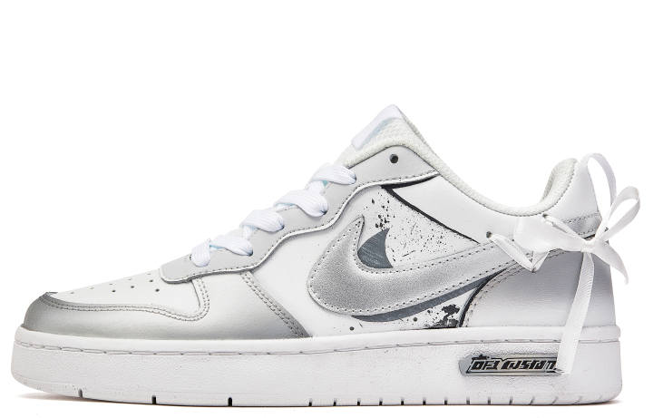 Nike Nike Court Borough Low ADCDAVINCI Custom, Mercury Pouring Low top Skateboard Shoes Women's Silver White