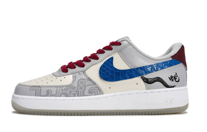 Nike Nike Air Force 1 Abrasion Resistant Low top Skateboard Shoes Men's Gray Blue Red