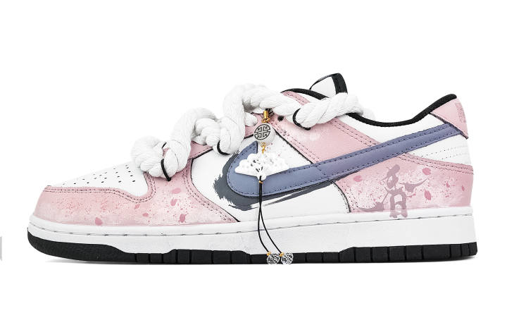 Nike Nike Dunk Emerald And Flying Flower Abrasion Resistant Low top Skateboard Shoes Unisex Pink White