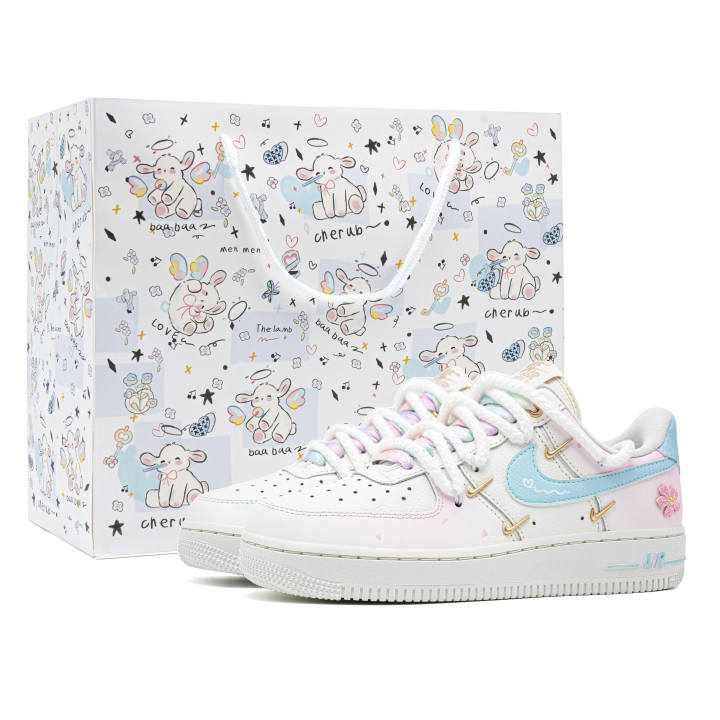 Nike Nike Air Force 1 Cream Cherry Blossom Leather Cushioning, Wear Resistant Low top Skateboard Shoes Unisex Light Pink