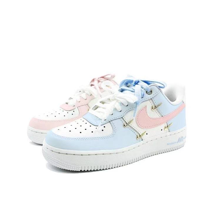Nike Nike Air Force 1 Blue Pink Mismatched Abrasion Resistant Low top Skateboard Shoes Women's Blue Pink