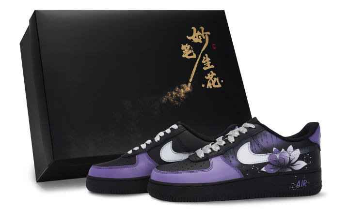 Nike Nike Air Force 1 Exquisite Brushstrokes Bloom, Deep And Mysterious Lotus Low top Skateboard Shoes Unisex Black Purple
