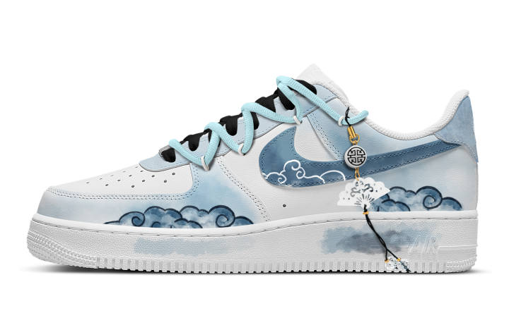 Nike Nike Air Force 1 Brocade Abrasion Resistant Low top Skateboard Shoes Unisex White Blue