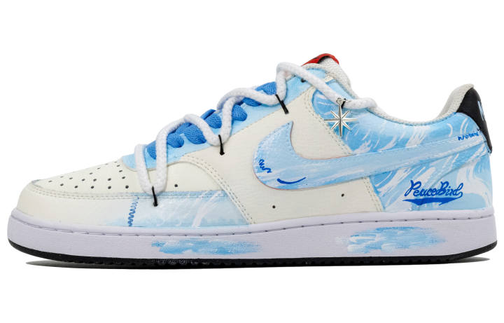 Nike Nike Court Vision Low Leather Wear resistant And Lightweight Low top Skateboard Shoes Men's White Blue