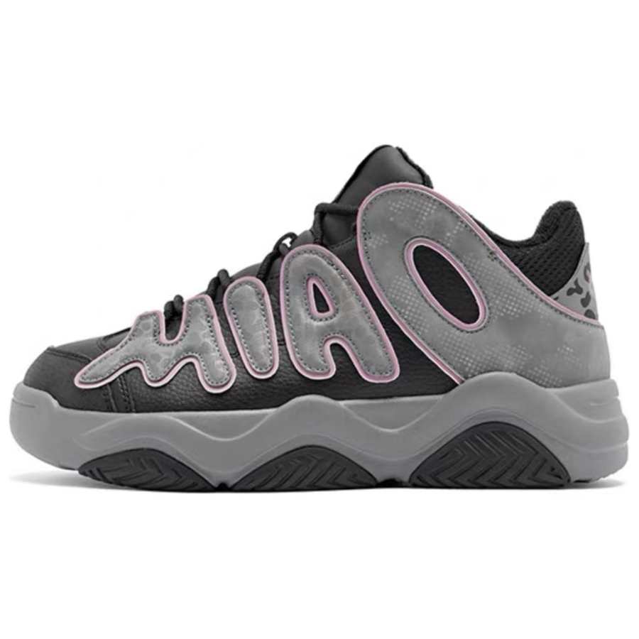 QIAODAN Coverage Abrasion Resistant Height Increasing Mid top Skateboard Shoes Women's Black Gray