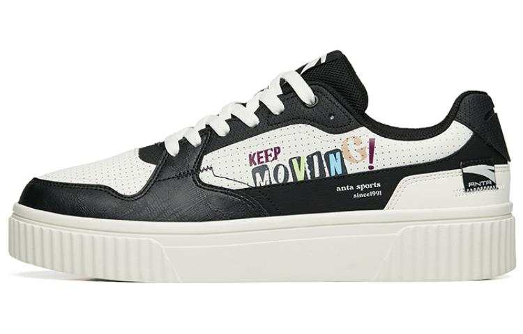 Anta Leather Slip Resistant, Abrasion Resistant, Breathable Low top Skateboard Shoes Women's White Black