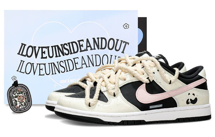 Nike Nike Dunk Panda, Peach Oolong Leather Low top Skateboard Shoes Women's Black Pink Beige