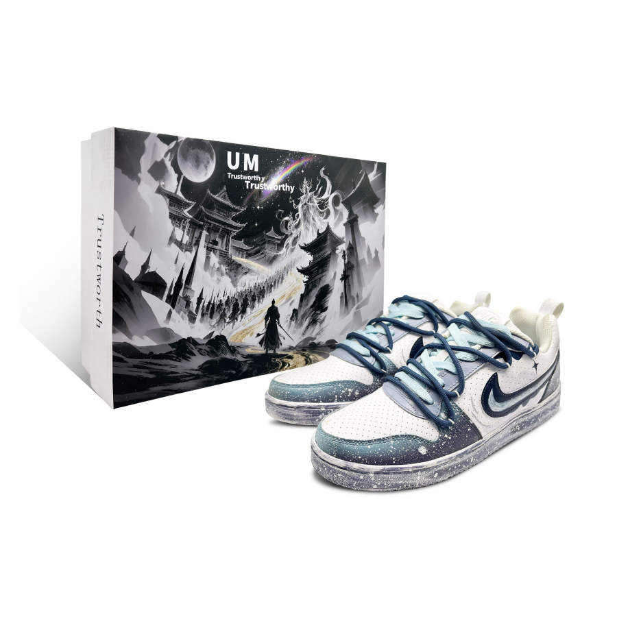 Nike Nike Court Borough Ruined Ruins Icy Snow Box Thermal Abrasion Resistant Low top Skateboard Shoes Men's Cyan White