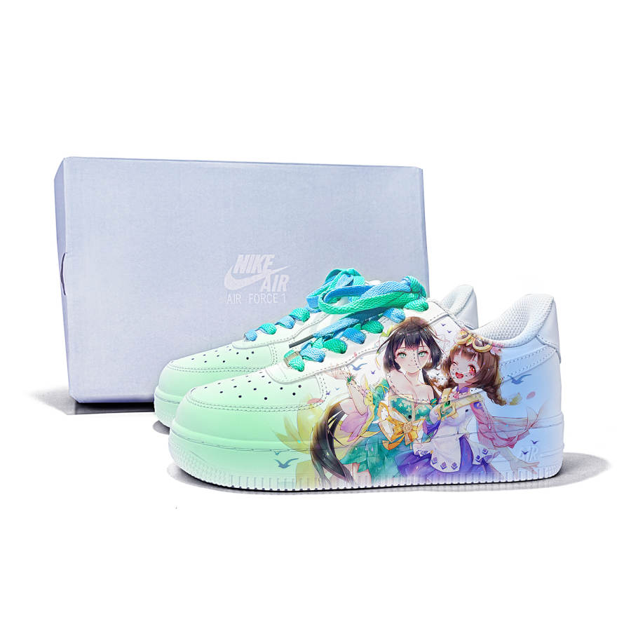Nike Nike Air Force 1 Slip Resistant, Abrasion Resistant, Lightweight Low top Skateboard Shoes Women's White Blue Green