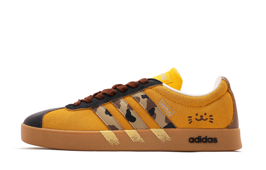Adidas Adidas Vl Court Classic Leather Coverage Cushioning Abrasion Resistant Low top Skateboard Shoes Unisex Yellow Black